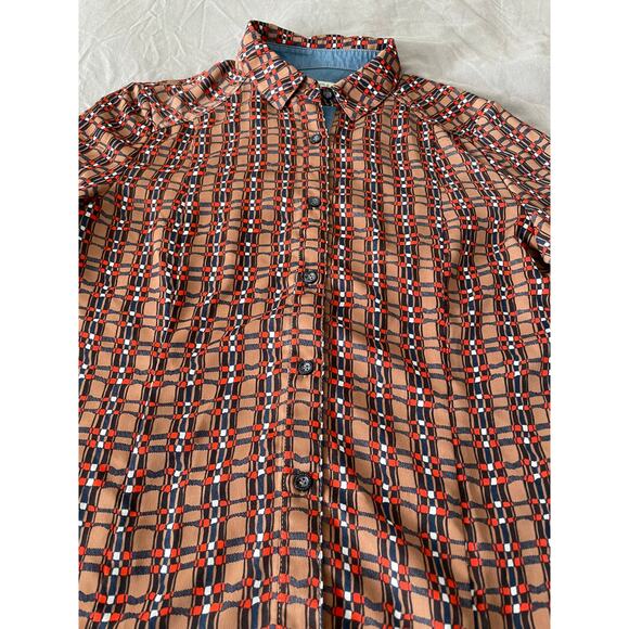 Crocodile Ladies Button Up Blouse MOD abstract pattern - Picture 3 of 9